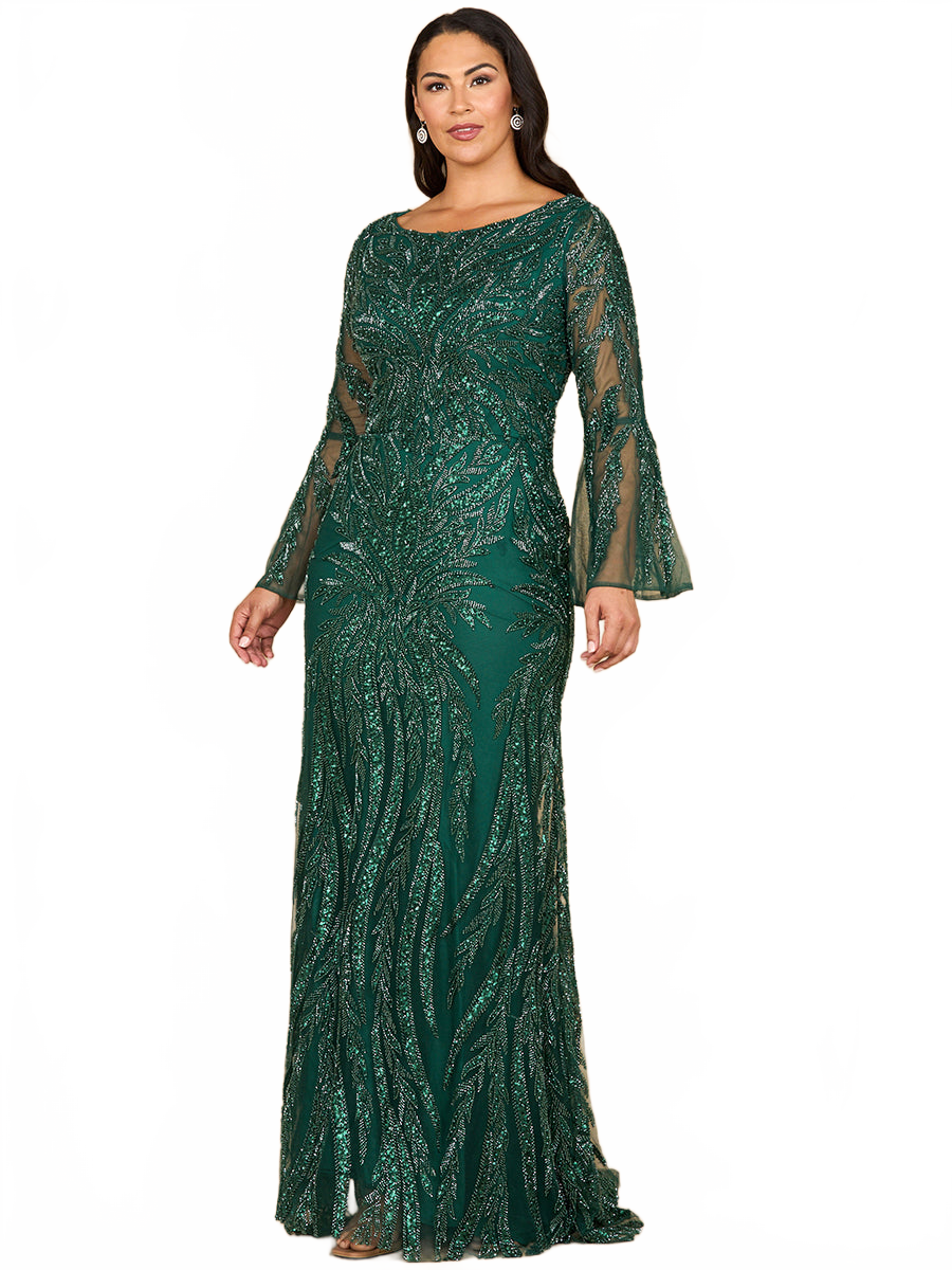 Lara 28887 - High Neck Beaded Dress with Bell Sleeves