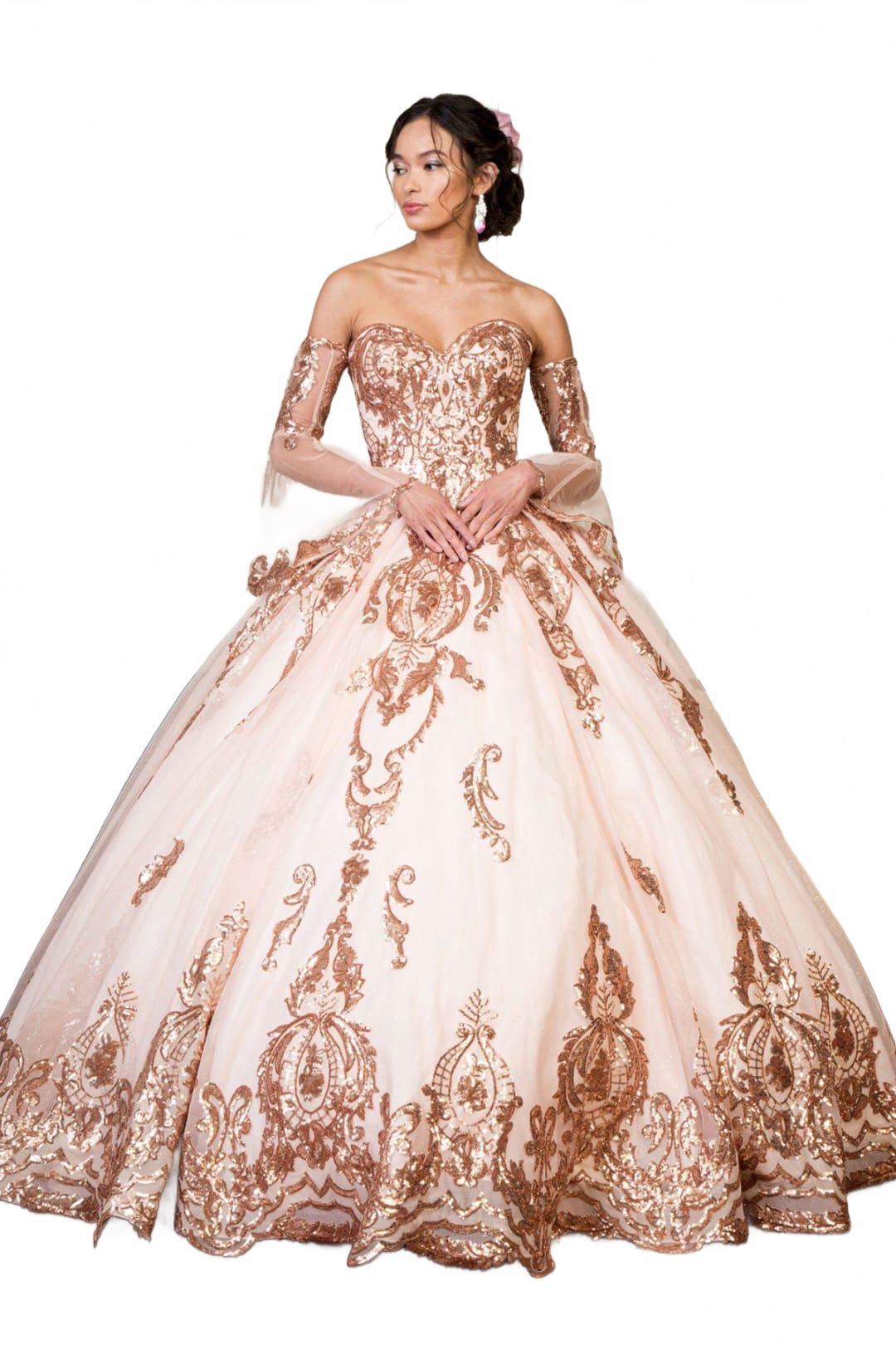 Sequin Print Strapless Ball Gown by Elizabeth K GL1914