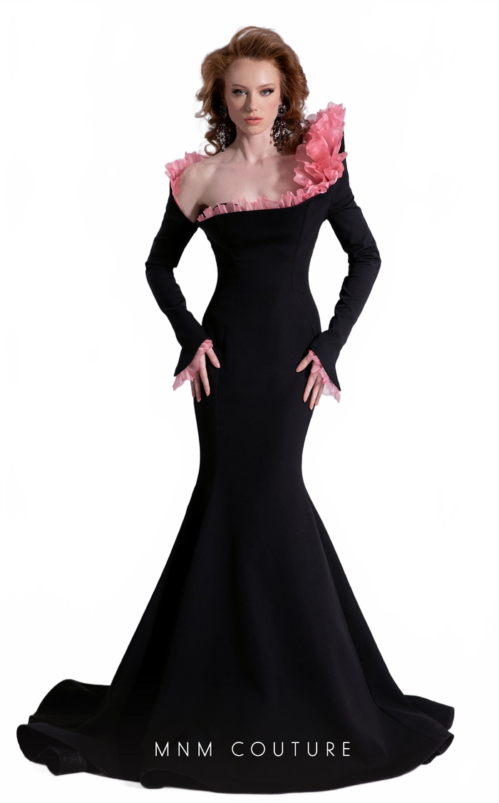 Fouad Sarkis F02905 Asymmetric Mermaid Gown with Organza Pleating