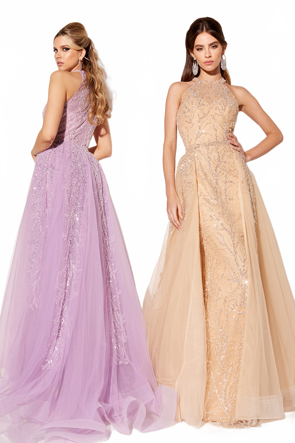Beaded Halter Overskirt Gown by Lucci Lu C8034
