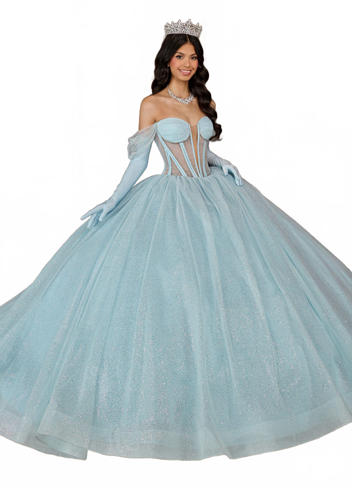 Rachel Allan RQ2183 Sheer Corset Glitter Quinceanera Dress