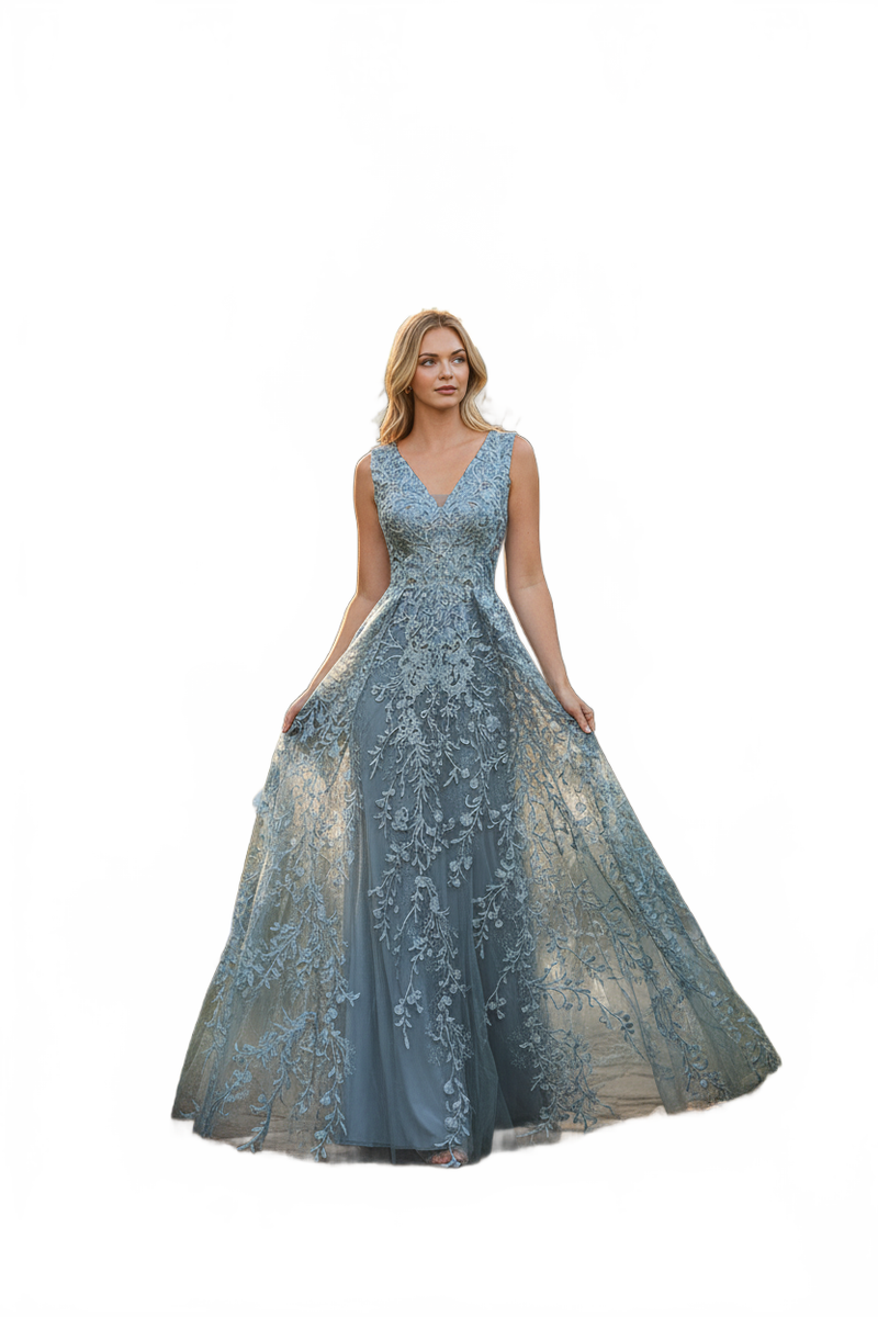 Formal Dress Long V-Neck Sleeveless A-Line Gown By Lenovia 8337-New Collection