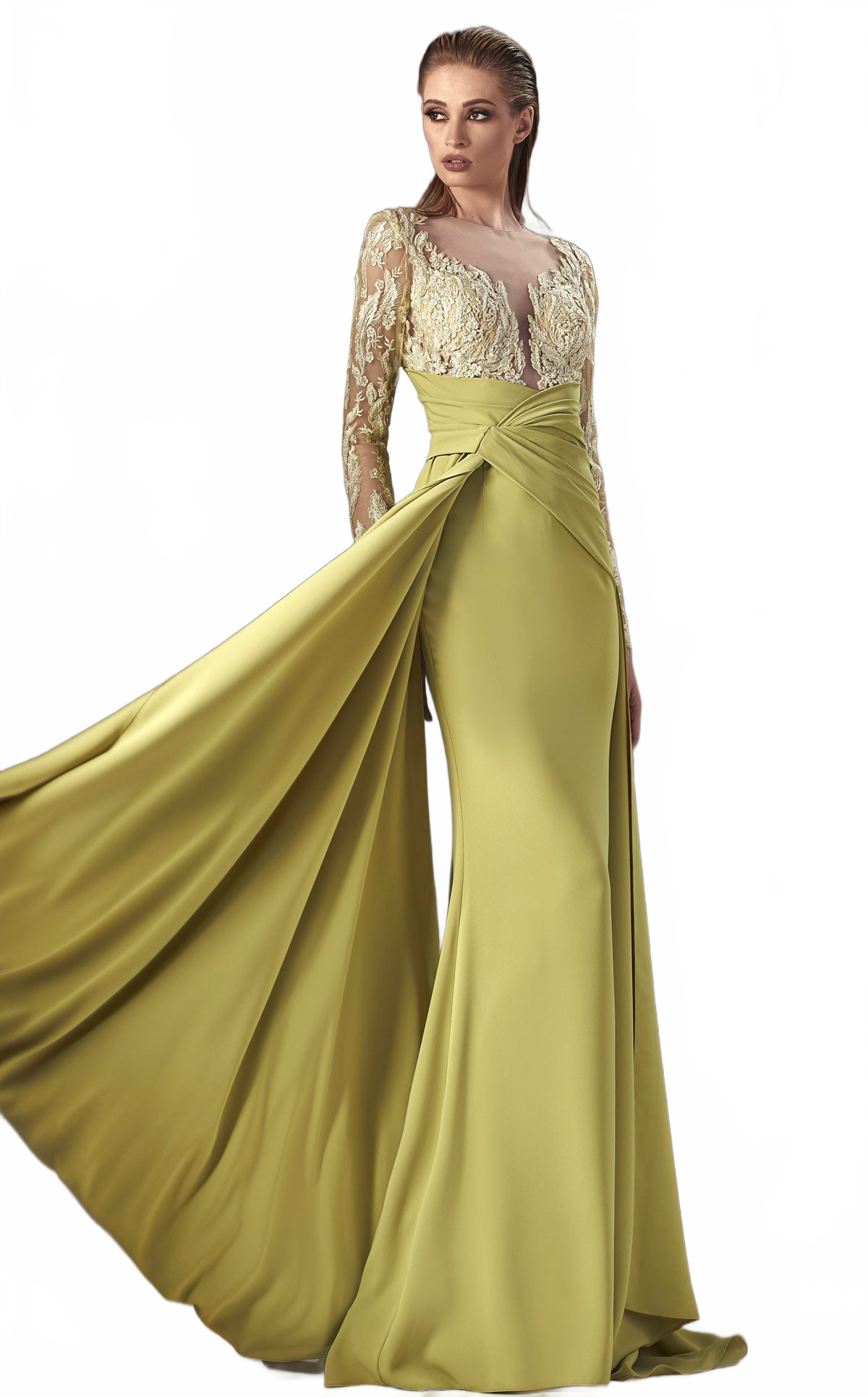 MNM Couture K3893 Blush Long Sleeve Draped Sheath Gown