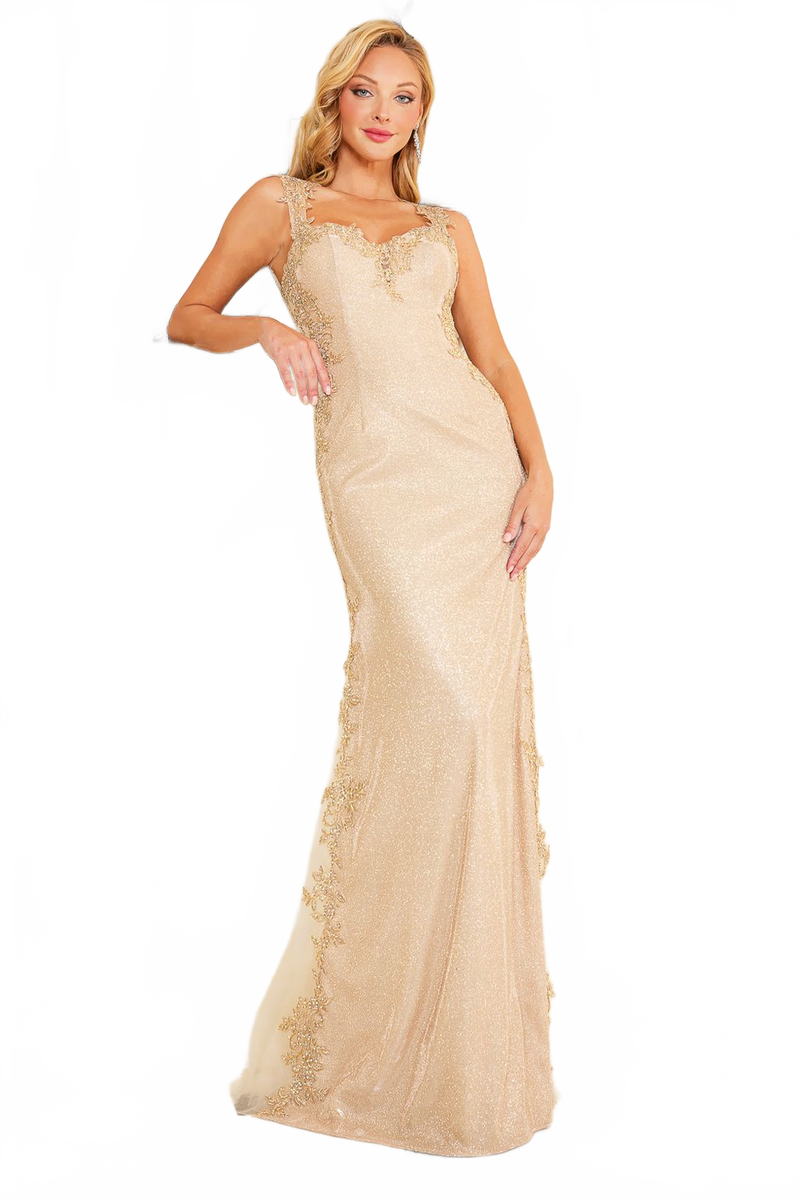 Adora Design 3116 Metallic Beaded Applique Mermaid Prom Dress