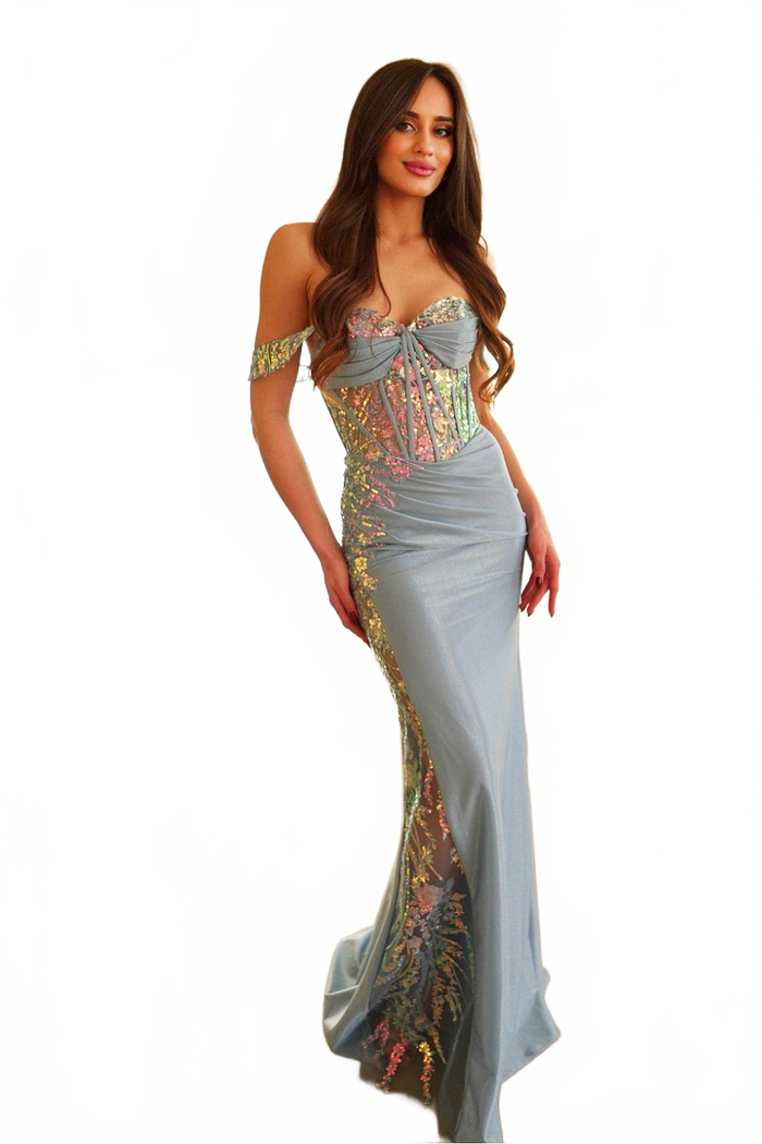 High Couture HC1020 Long Fitted Formal Lace Applique Prom Dress