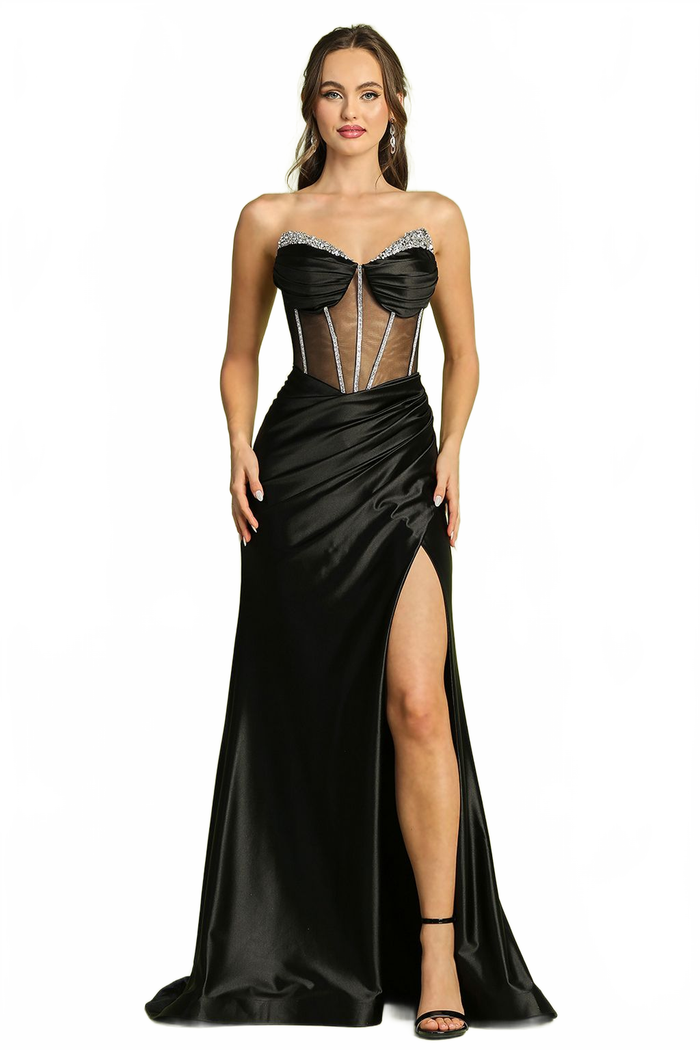 Adora Design 3197 Strapless Pleated Long Slit Prom Dress