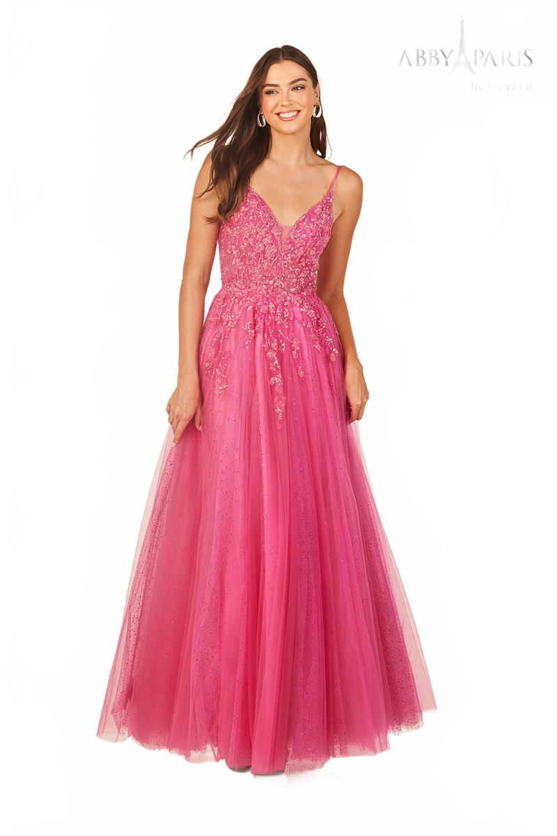 Abby Paris 90319 Applique Sleeveless A-line Evening Gown by Lucci Lu