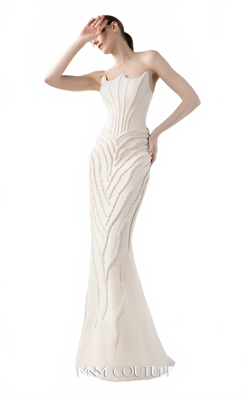 Gaby Charbachy G2032 Cream Mermaid Gown with Lace & Angular Neckline