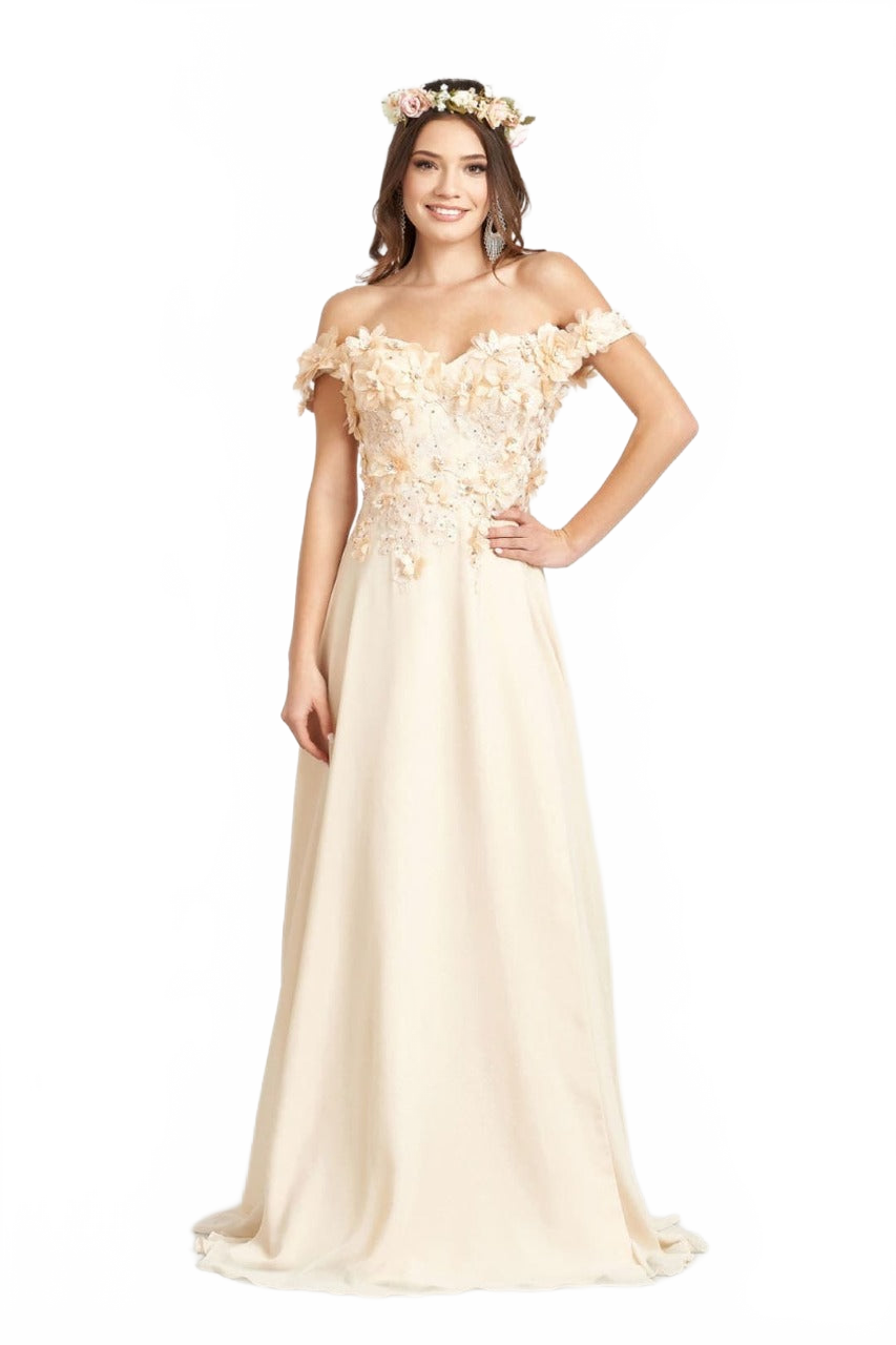 Off Shoulder Floral Chiffon Gown by Elizabeth K GL3018