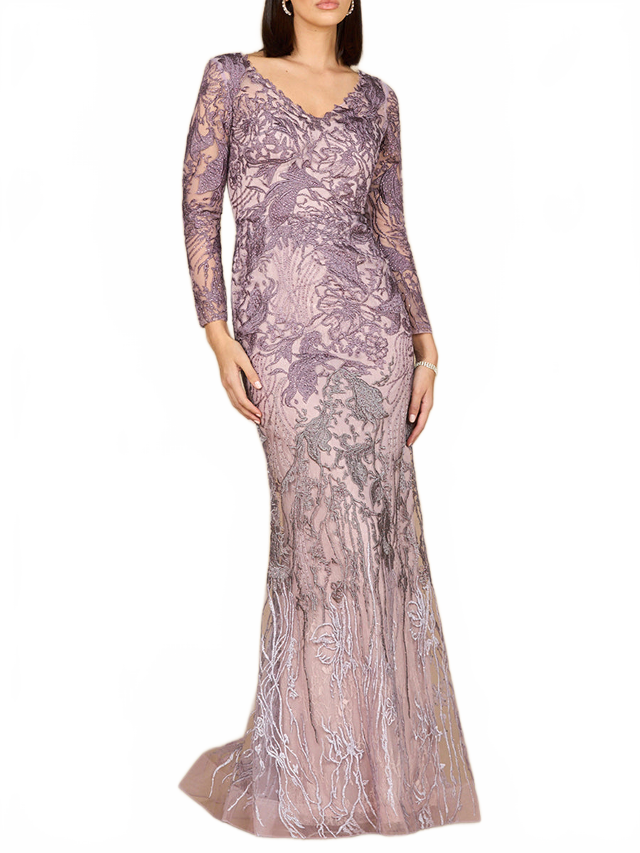 Long Sleeve V-Neck Mermaid Gown