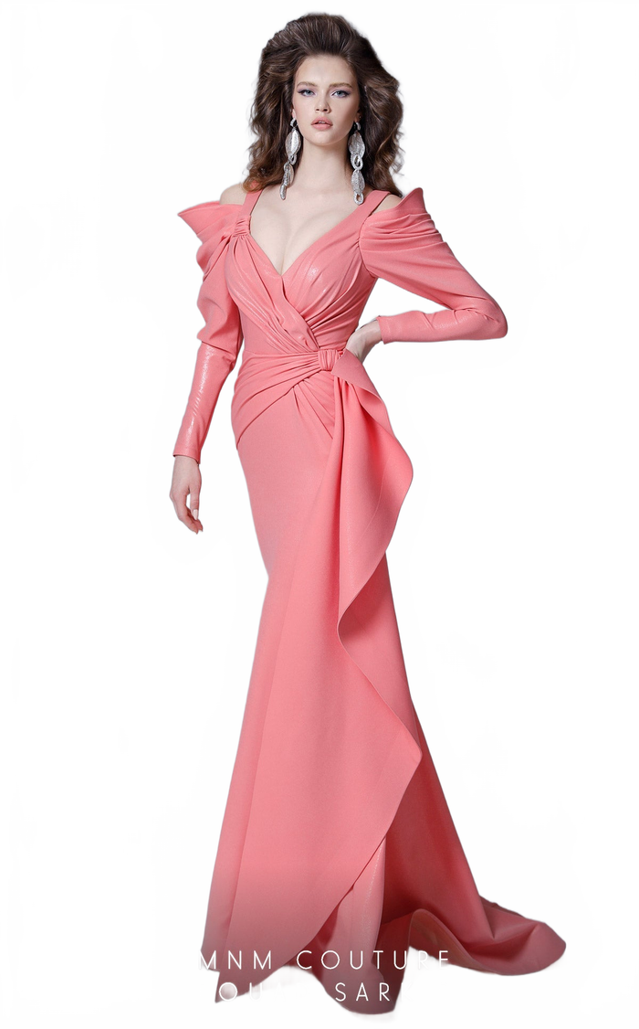 Fouad Sarkis 2728 Cold-Shoulder Draped Gown