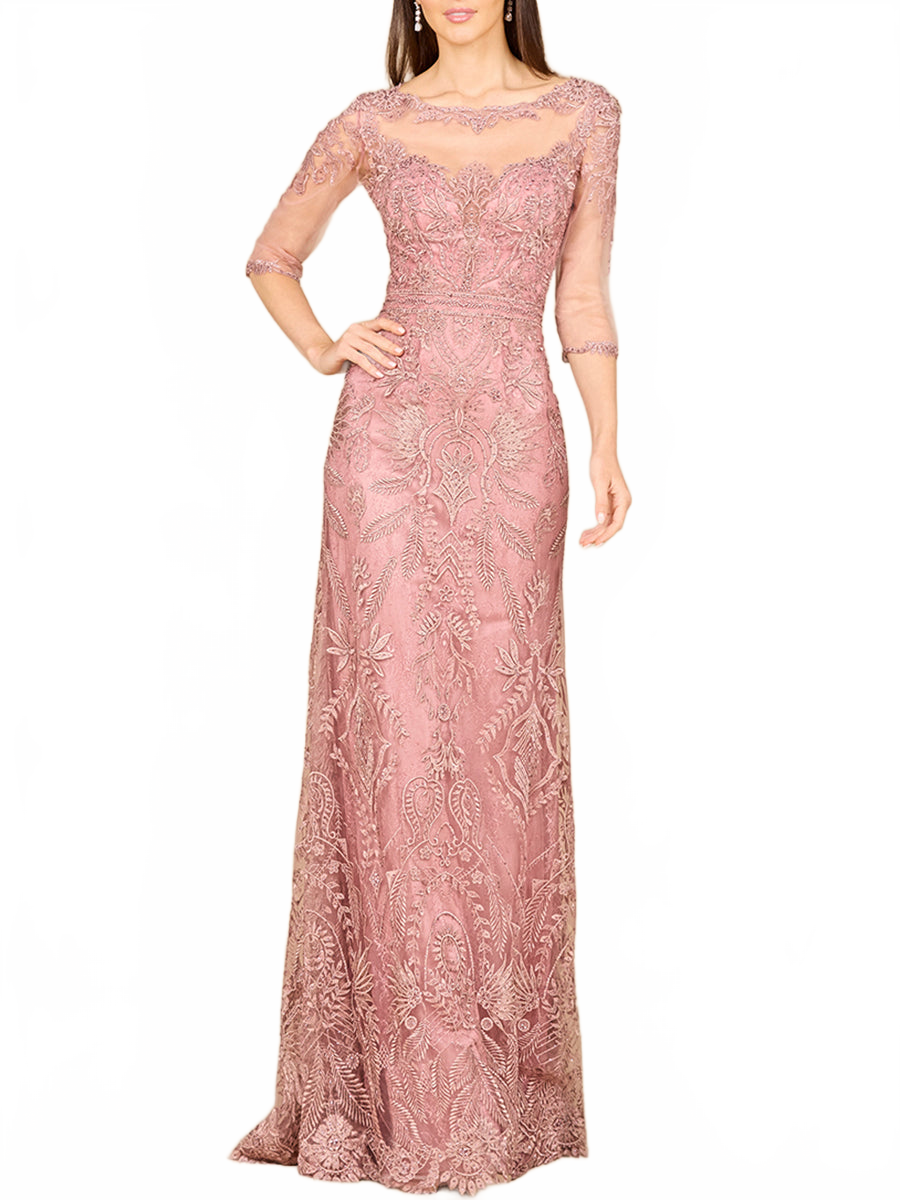 Detachable Half Sleeve Lace Sheath Gown