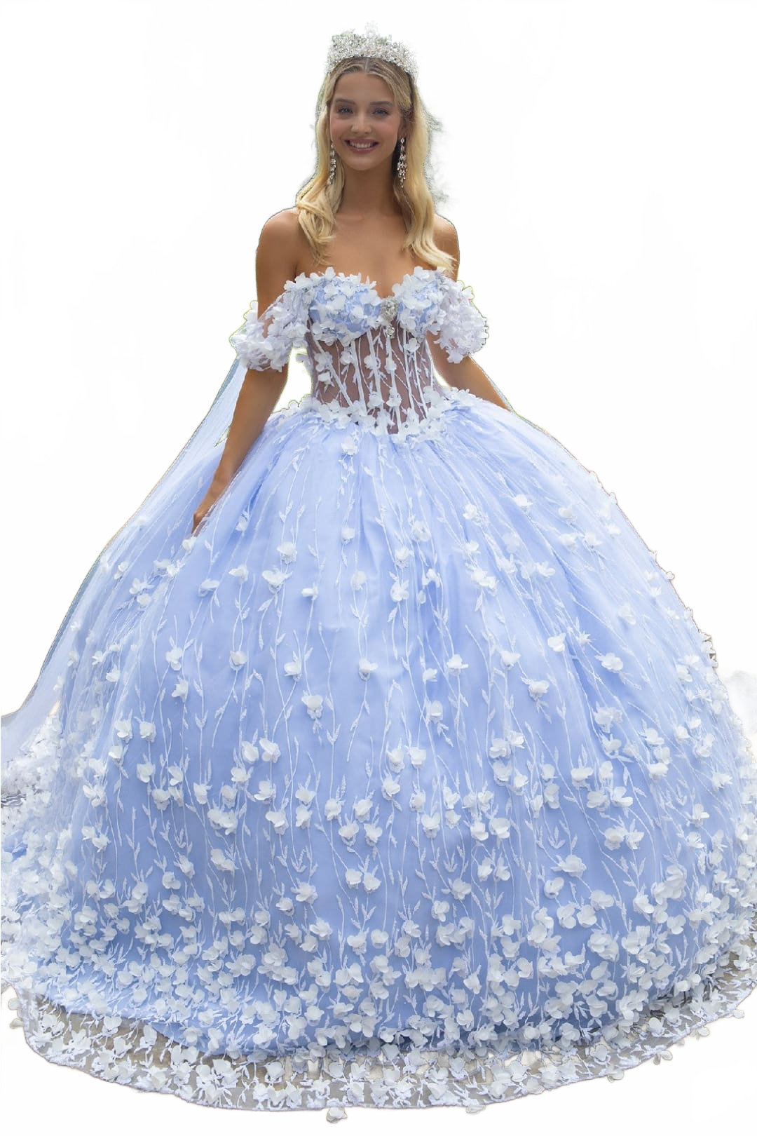 3D Floral Cape Sleeve Ball Gown by GLS Gloria GL3571