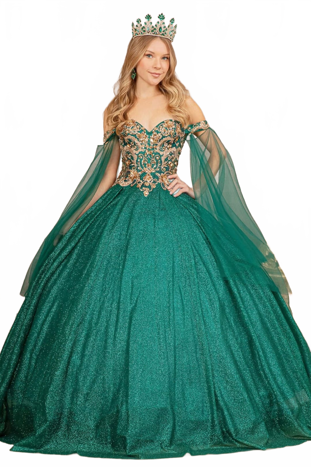 Glitter Cape Sleeve Gown by Elizabeth KGL3139