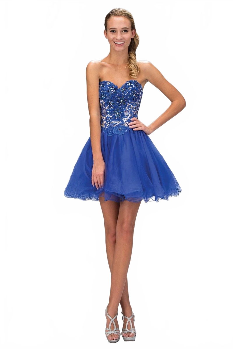 Short Strapless Lace Bodice Dress by Elizabeth KGS1110