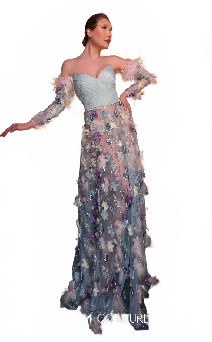 MNM Couture K4270 Aqua & Multi-Color Embroidered Flared Gown