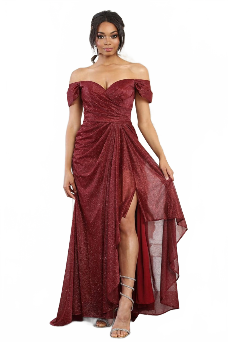 May Queen MQ2063 Off-Shoulder Mother of the Bride Ruched Gown-New Collection
