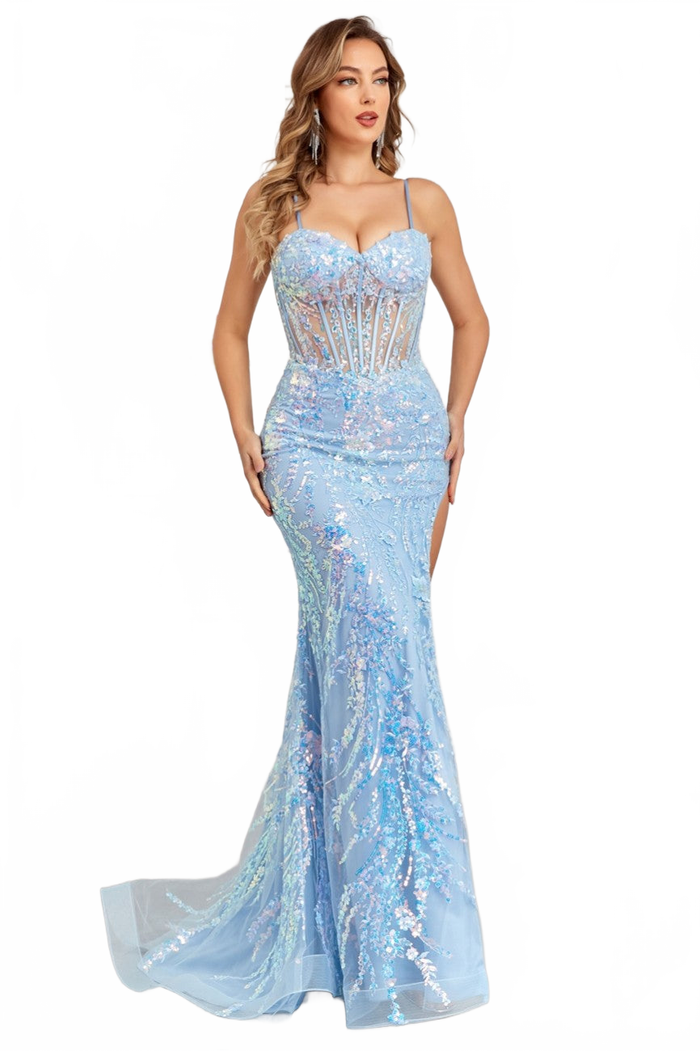 High Couture HC1011 Fitted Long Formal Sequin Prom Dress
