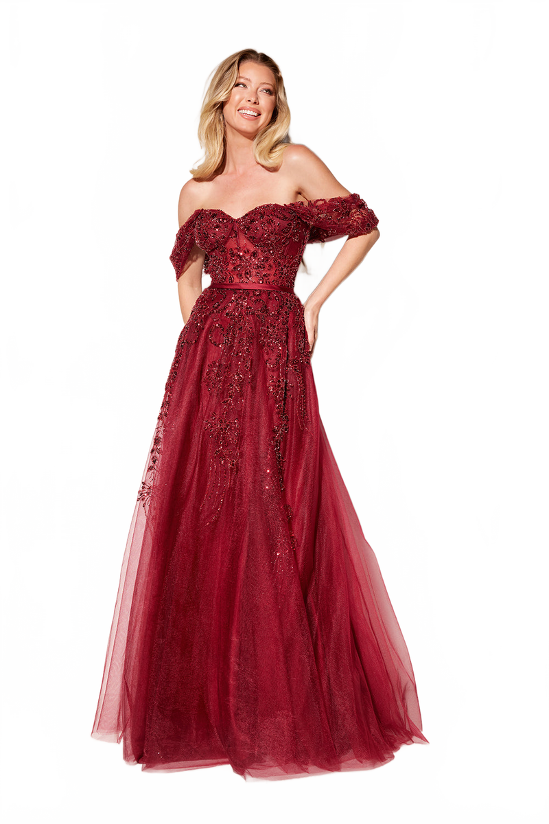 Applique Off Shoulder A-line Gown by Lucci Lu 1309