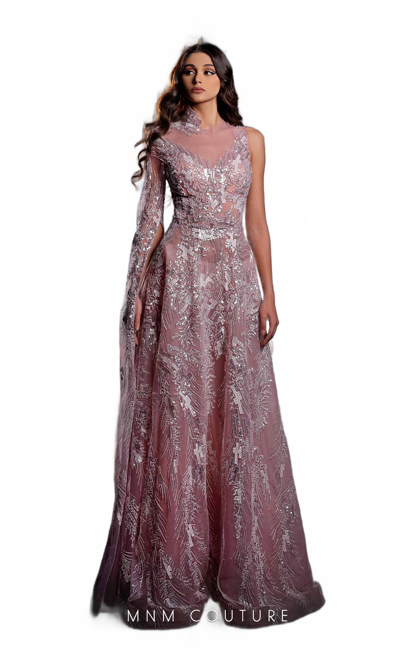 MNM Couture K3990 One-Shoulder Embellished Gown in Purple