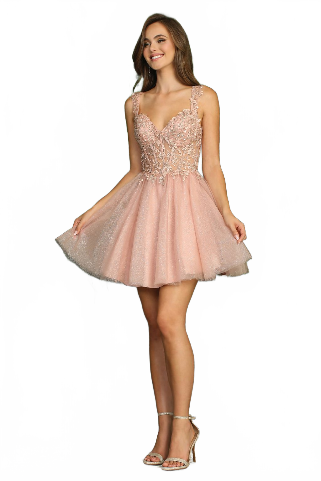 Adora Design 1045 Glitter Tulle Spaghetti Strap A-Line Mini Dress