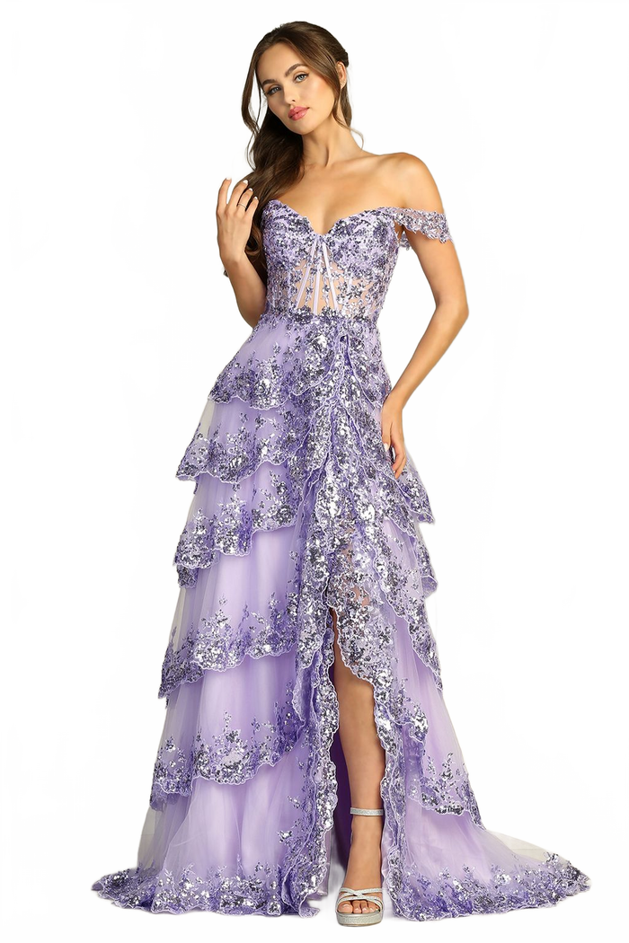 Adora Design 3214 Off Shoulder A-Line Slit Long Formal Gown