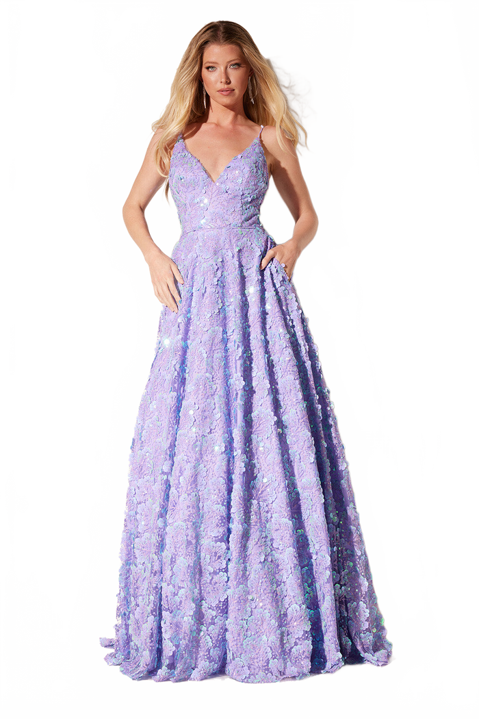 Sequin Print Sleeveless A-line Gown by Lucci Lu 1325