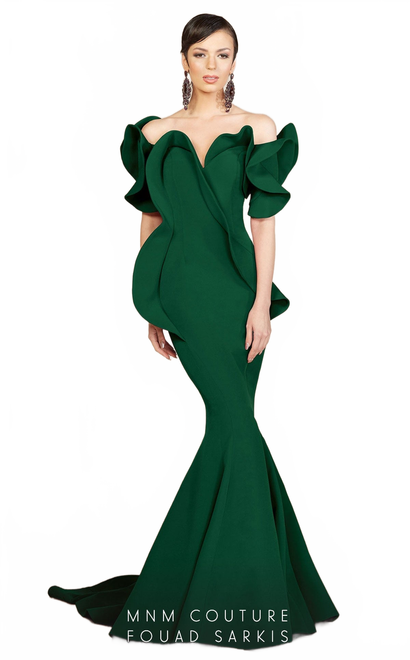 Fouad Sarkis 2328 Off-Shoulder Ruffled Sweetheart Mermaid Gown