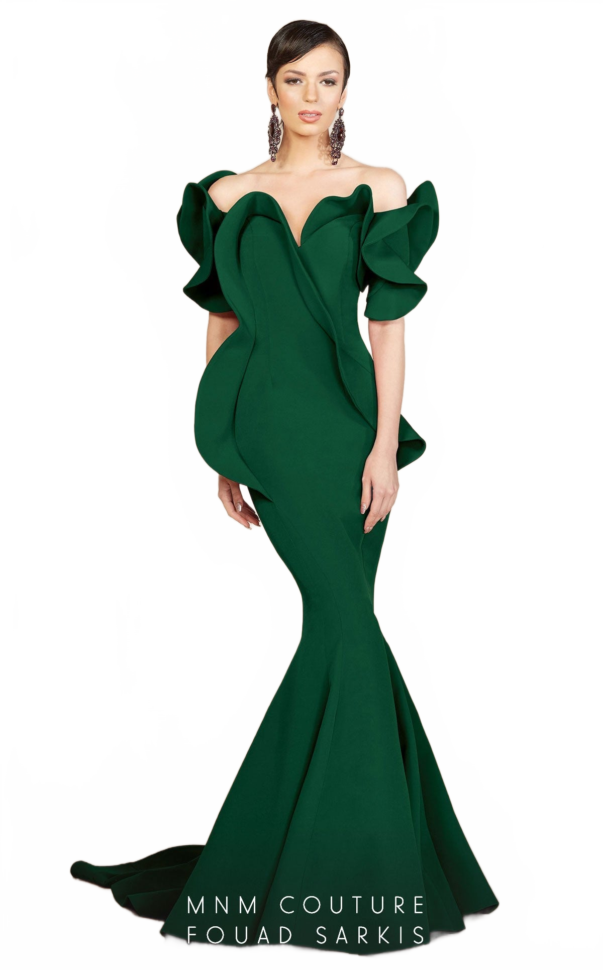 Fouad Sarkis 2328 Off-Shoulder Ruffled Sweetheart Mermaid Gown