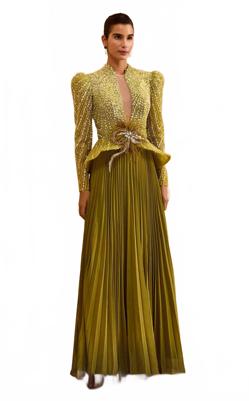 MNM Couture V06941 Green Embroidered Evening Gown