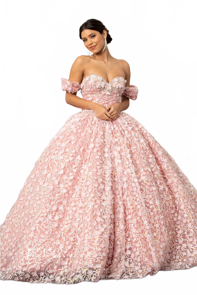 3D Floral Off Shoulder Ball Gown by Elizabeth K GL3019