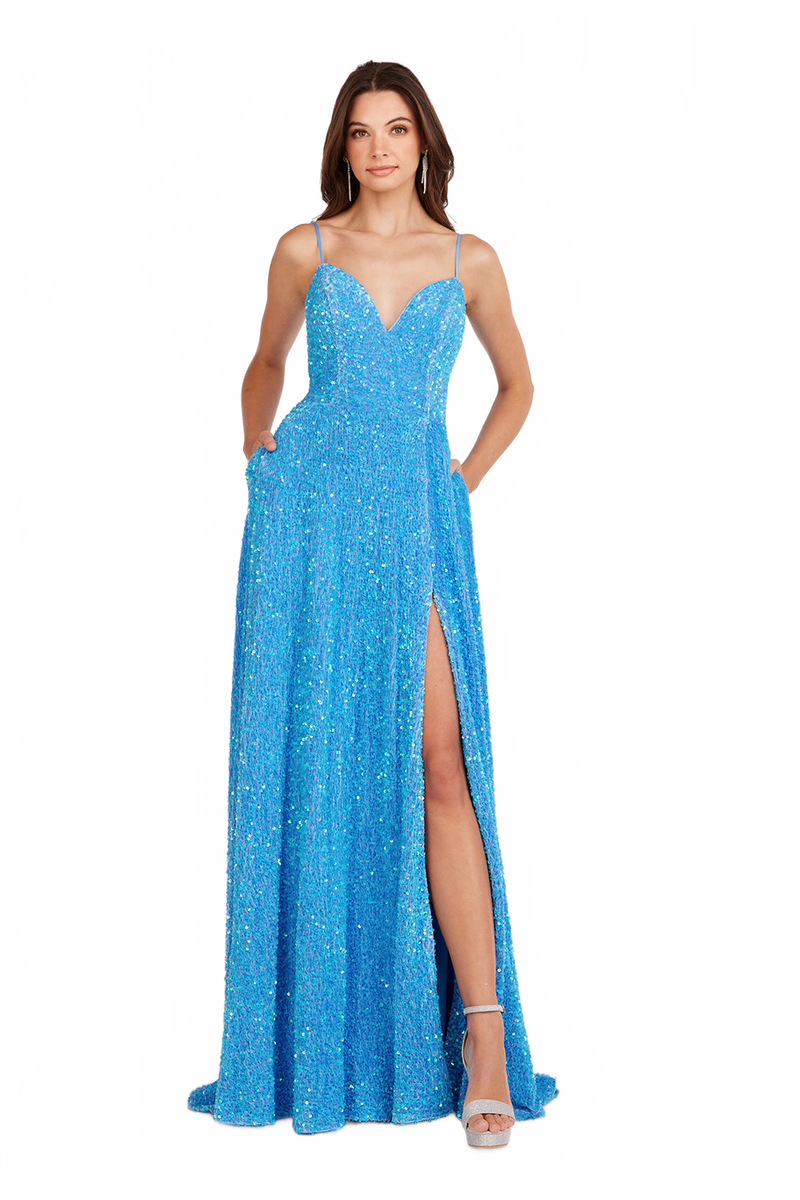 Abby Paris 90247 Sequin Velvet Sleeveless A-Line Slit Gown