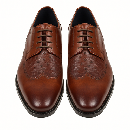 Mens Carrucci Ostrich Embossed Leather Wingtip Dress Shoe in Oxblood