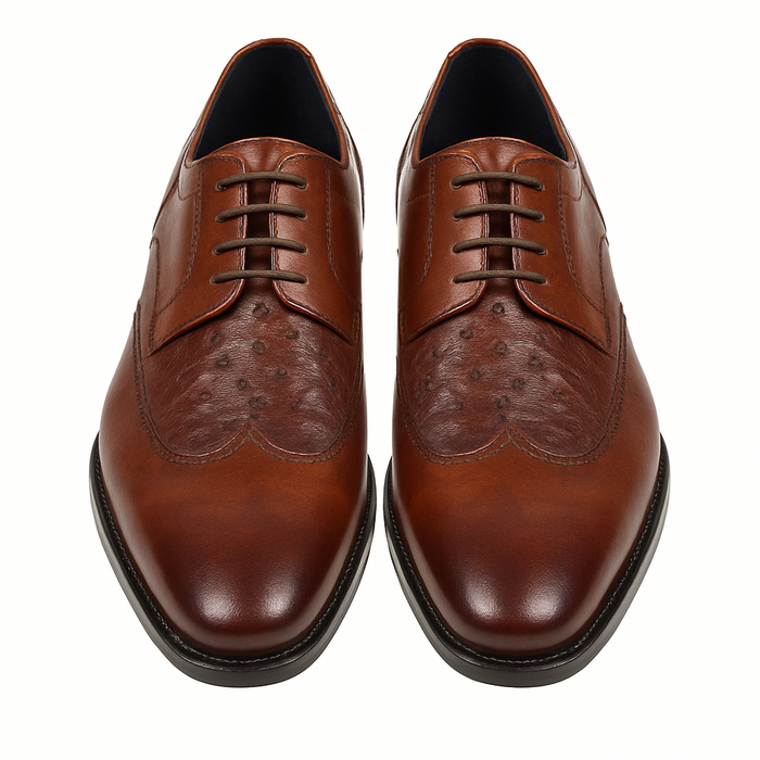 Carrucci Ostrich Embossed Cap Toe Single Monk Strap