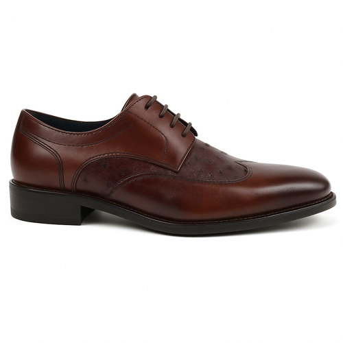 Mens Carrucci Ostrich Embossed Leather Wingtip Dress Shoe in Oxblood