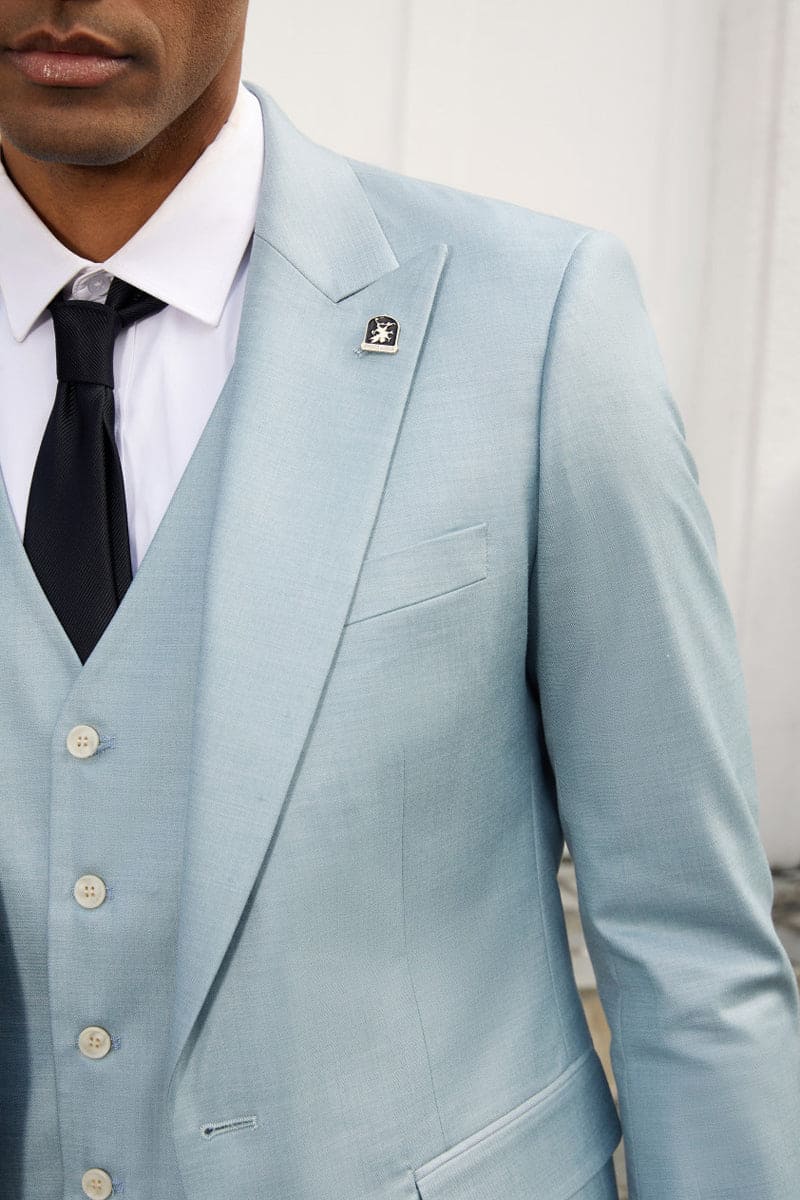 Mens Stacy Adams Suit - Stacy Adams Suit Men's Summer Suit - Sky Blue Vested Peak Lapel