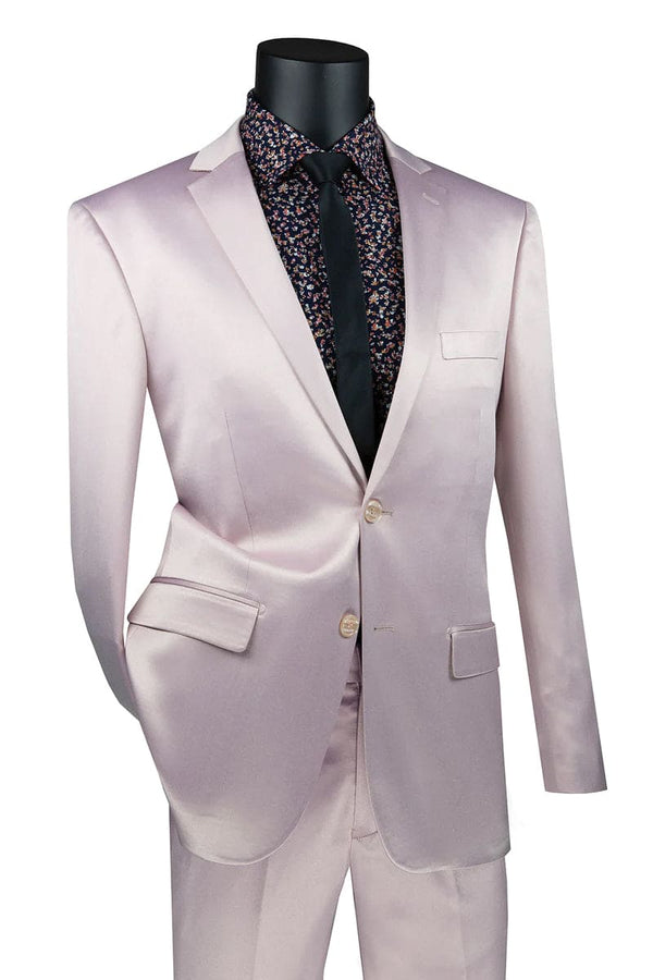 "Sharkskin Suit Men's Slim Fit Satin for Prom 2025 & Wedding in Blush Pink"