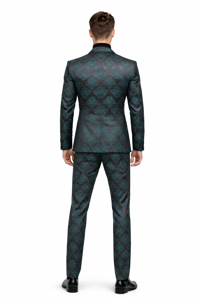 Paisley Suit - Black and Emerald Green Prom Suit - Slim Fit Stage Suit