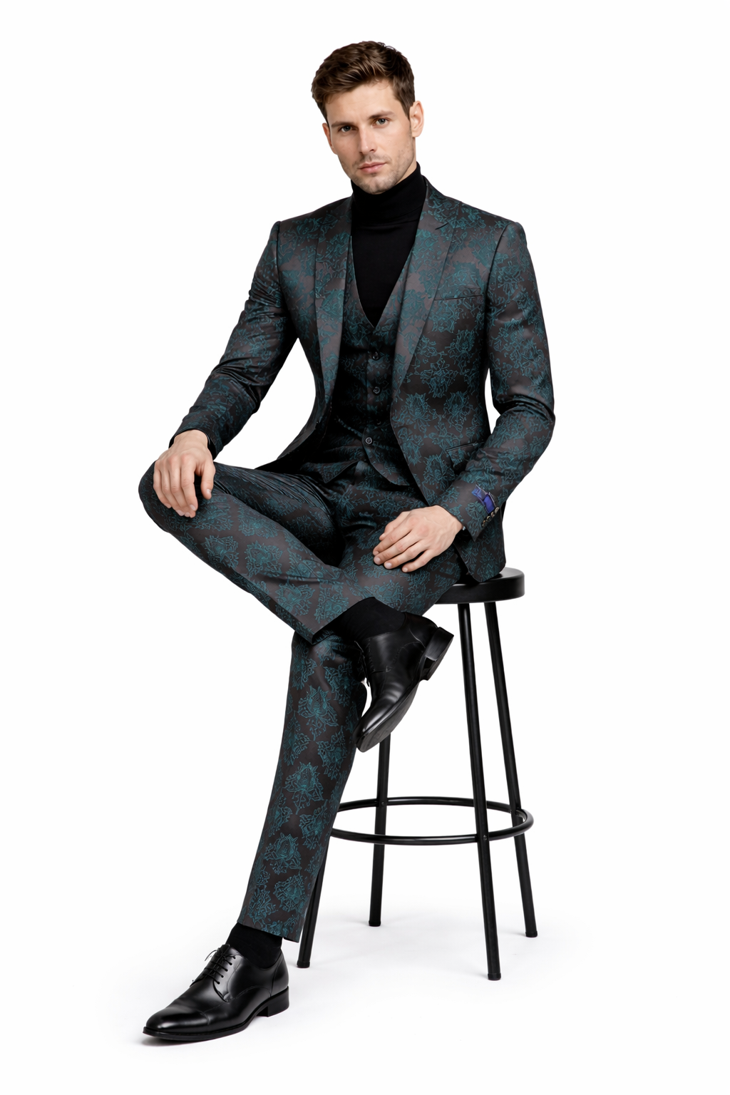 Paisley Suit - Black and Emerald Green Prom Suit - Slim Fit Stage Suit