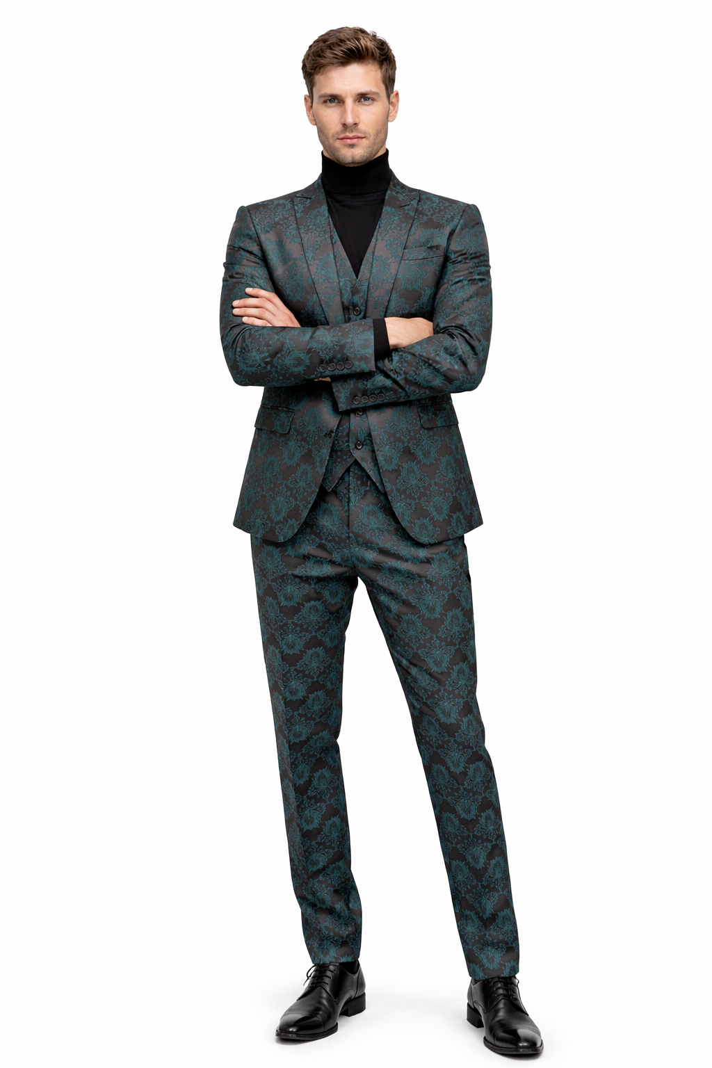 Paisley Suit - Black and Emerald Green Prom Suit - Slim Fit Stage Suit