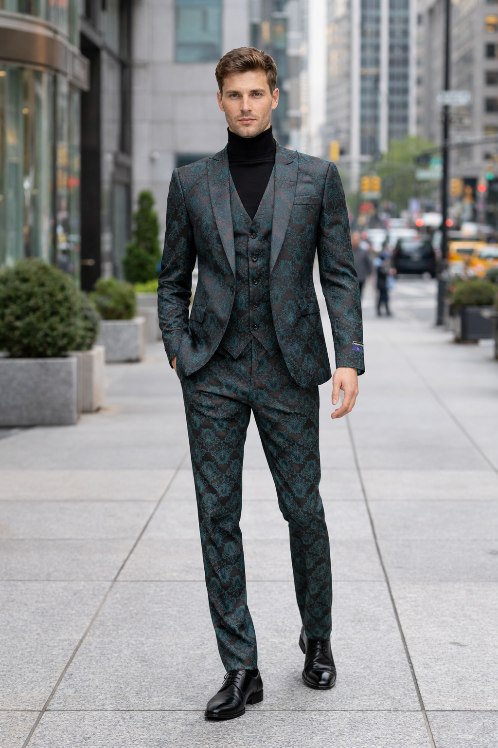 Paisley Suit - Black and Emerald Green Prom Suit - Slim Fit Stage Suit