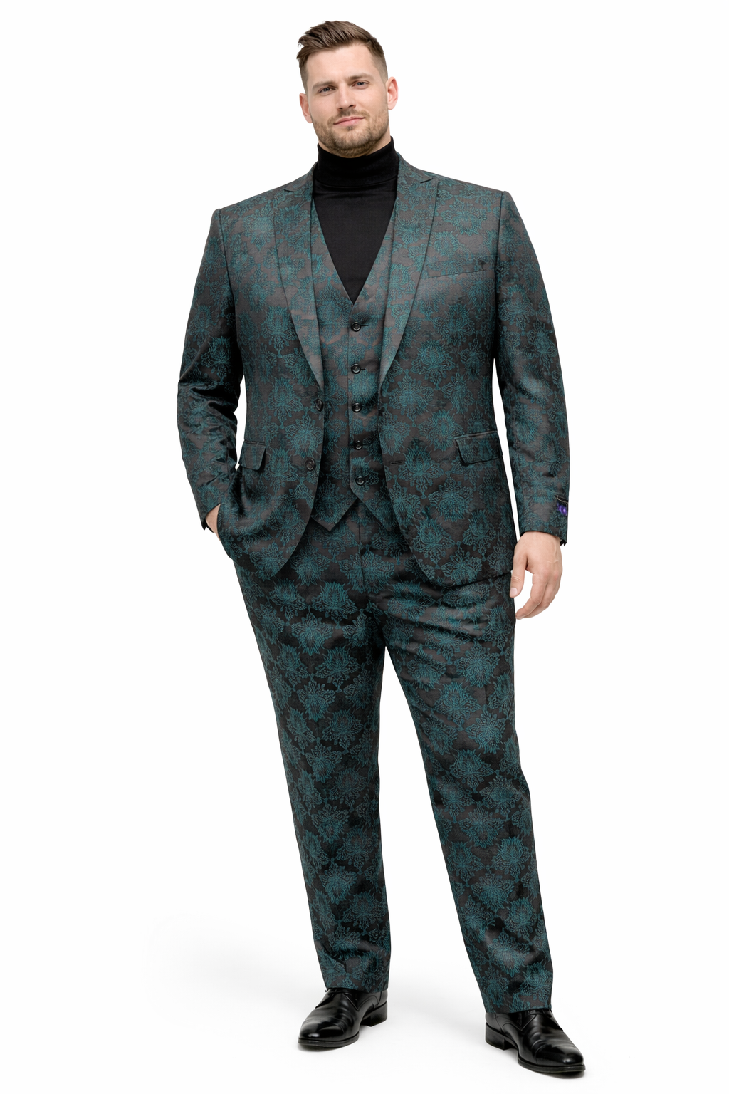 Paisley Suit - Black and Emerald Green Prom Suit - Slim Fit Stage Suit