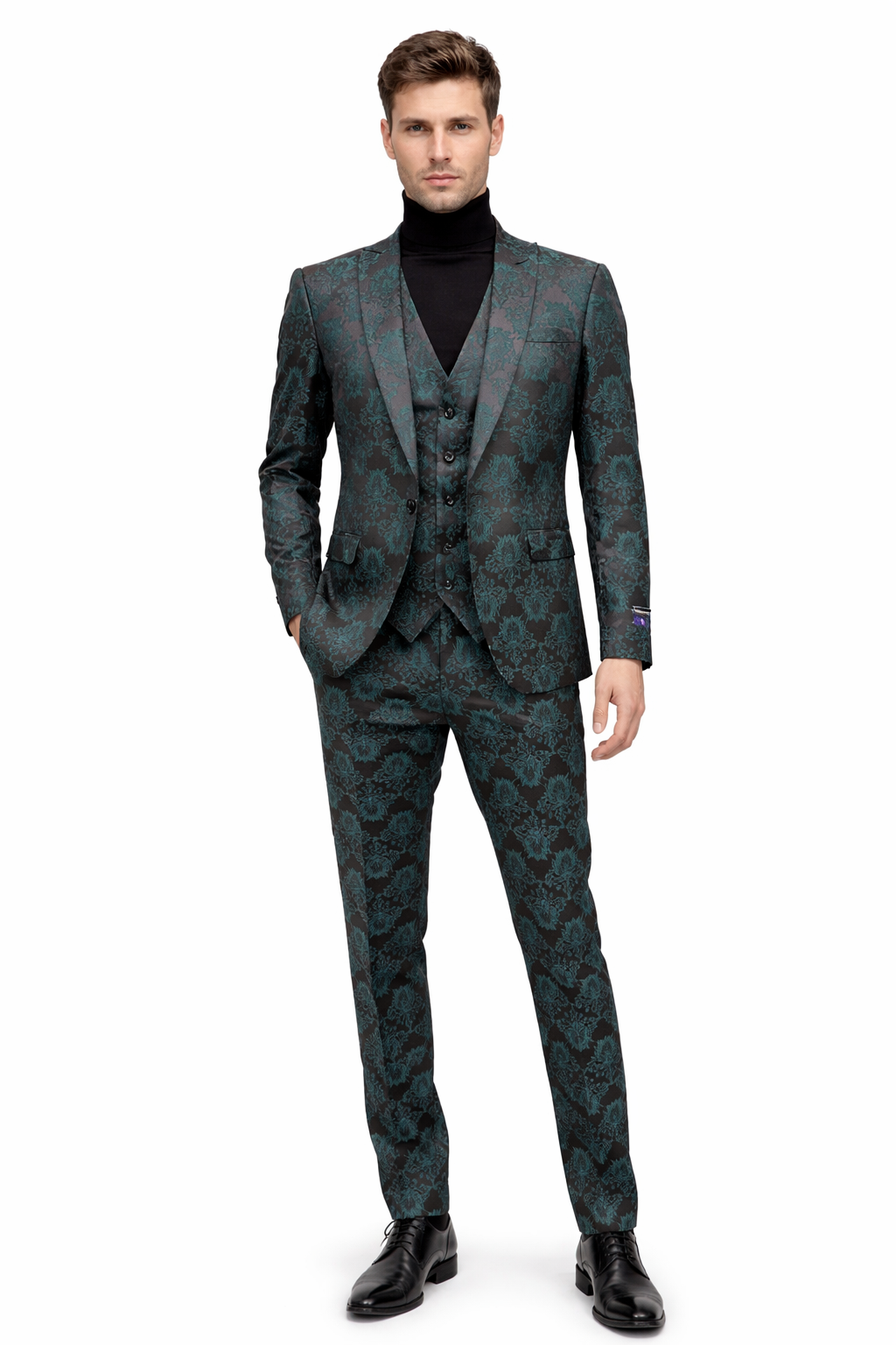 Paisley Suit - Black and Emerald Green Prom Suit - Slim Fit Stage Suit
