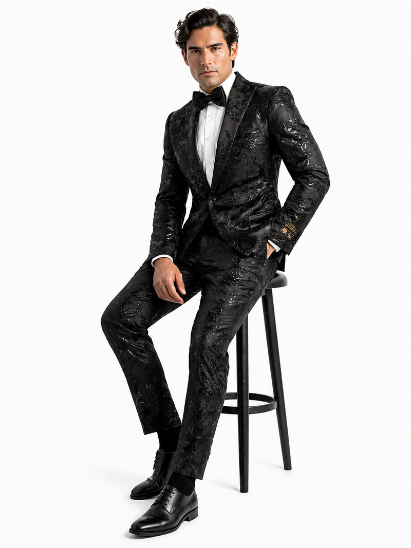 Paisley Suit - Paisley Tuxedo - Floral Suit - Flower Suit - Black