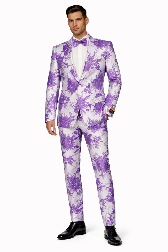 Paisley Suit - Paisley Tuxedo - Floral Suit - Flower Suit - White Purple