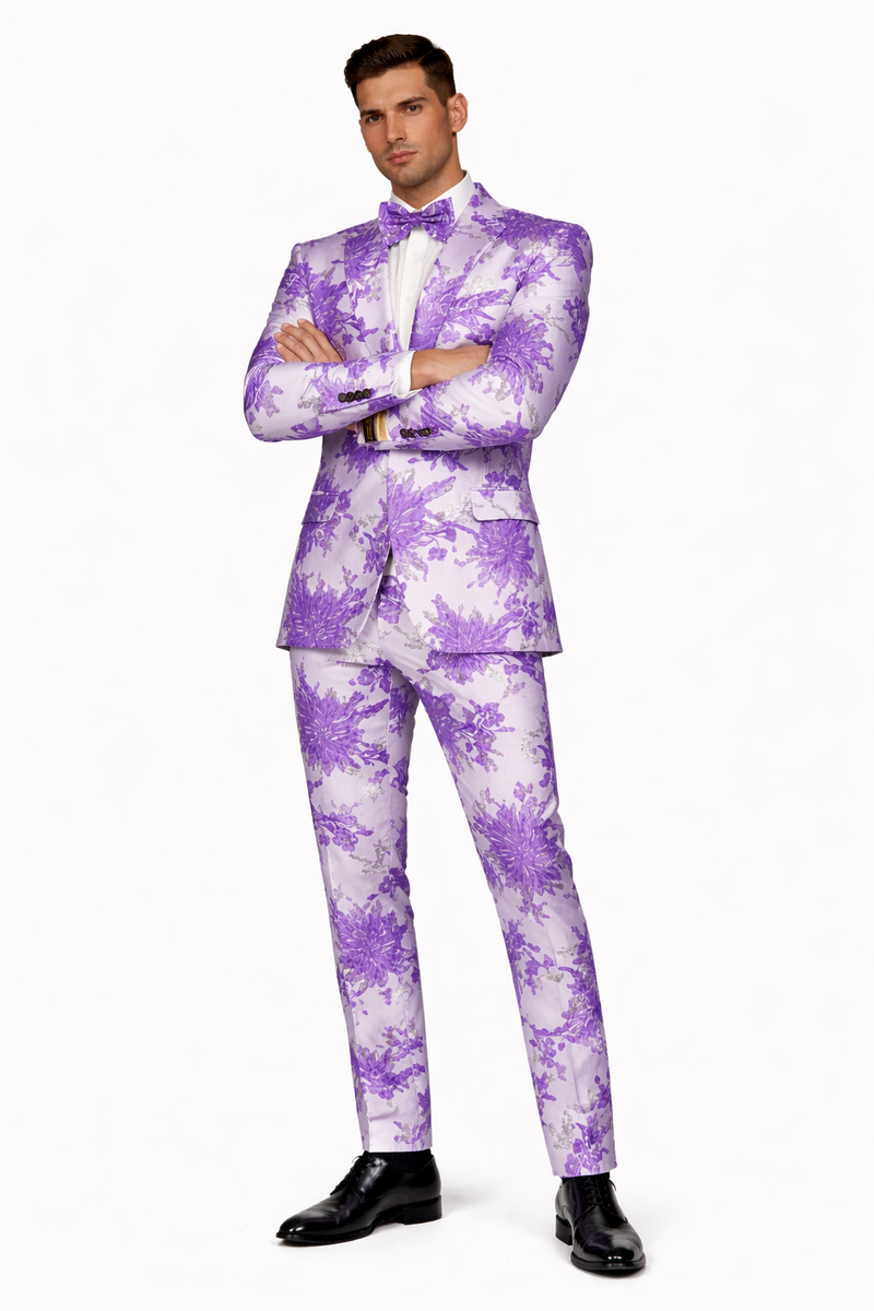 Paisley Suit - Paisley Tuxedo - Floral Suit - Flower Suit - White Purple