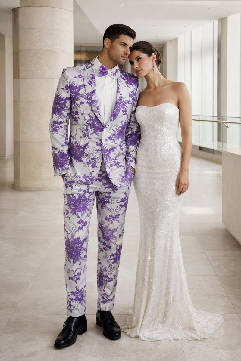 Paisley Suit - Paisley Tuxedo - Floral Suit - Flower Suit - White Purple
