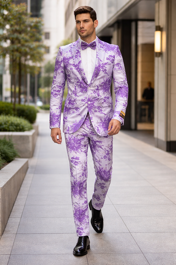 Paisley Suit - Paisley Tuxedo - Floral Suit - Flower Suit - White Purple