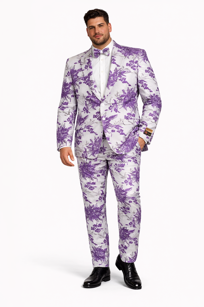 Paisley Suit - Paisley Tuxedo - Floral Suit - Flower Suit - White Purple