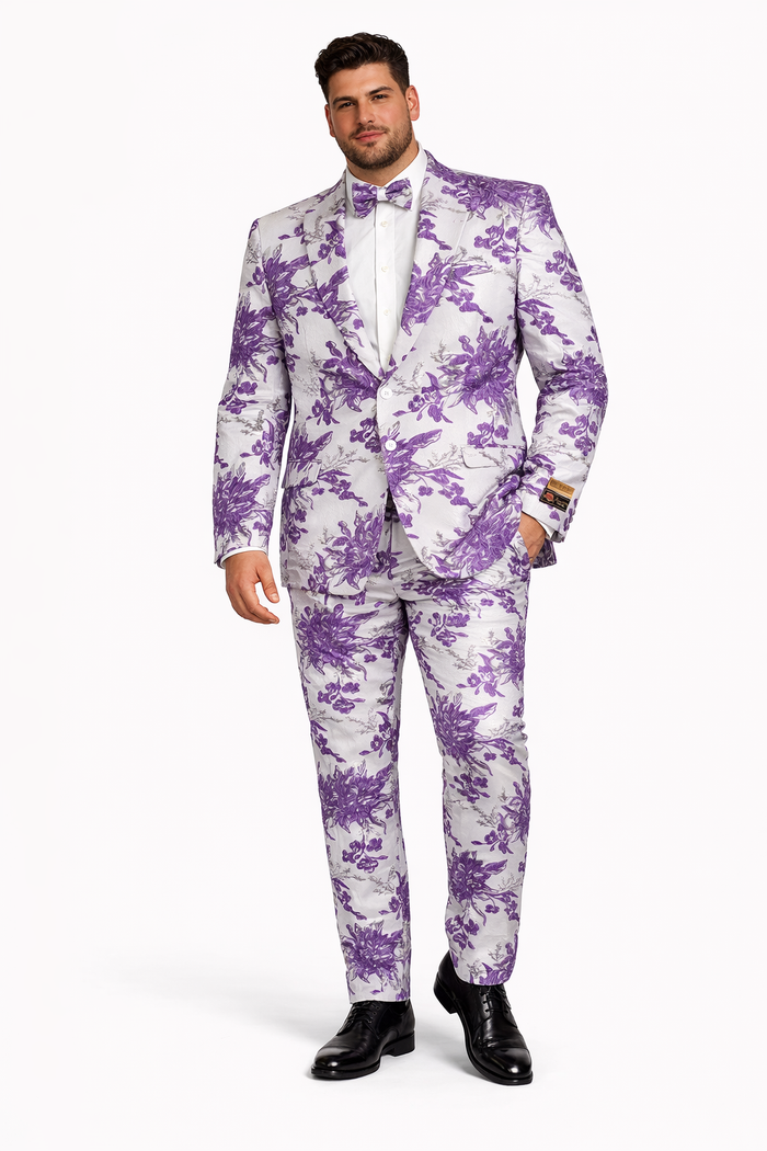 Paisley Suit - Paisley Tuxedo - Floral Suit - Flower Suit - White Purple